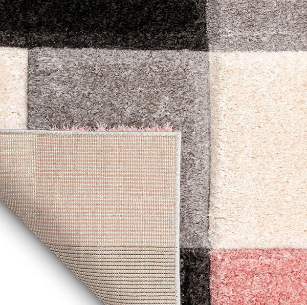 3D Textured Soft Modern Pink Gray Charcoal Cream Geometric Shag Runner Rug - 2'7" x 9'10"