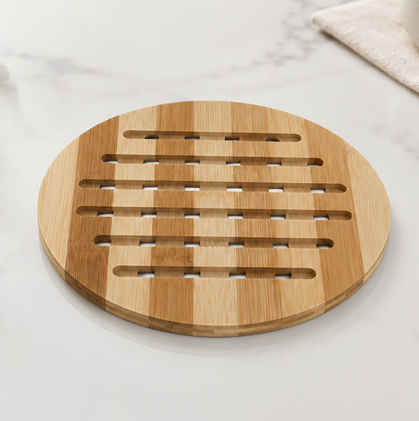 2-Pack Natural  Bamboo Round Heat-Resistant Trivet Set - 7.7" Long