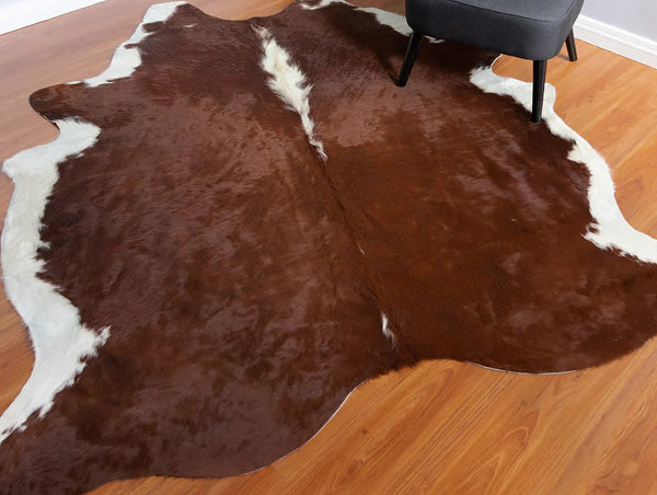 6' x 7' Feet Brown White Cowhide Handmade Soft Large Cow Hide Cow Skin Leather Animal Area Rug