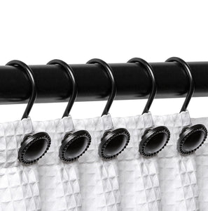 12 Piece Set - Matte Black Button Heavy Duty Shower Curtain Hooks Rings Rustproof Metal