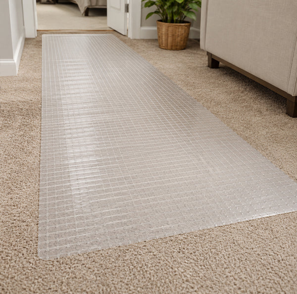 Clear Vinyl Ribbed Carpet Runner Protector with Gripper Backing for Carpeted Floors, Heavy-Duty Hallway & High-Traffic Floor Protection - 27" Wide