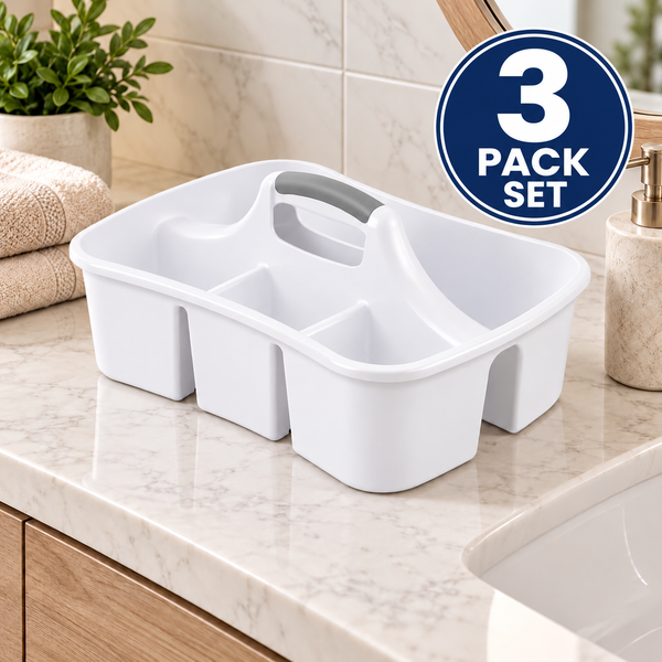 Set Of 3 White Large Multipurpose Organizer Caddy With 4 Compartments - 17"x13"x9"