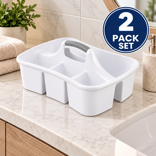 Set Of 2 White Large Multipurpose Organizer Caddy With 4 Compartments - 17"x13"x9"