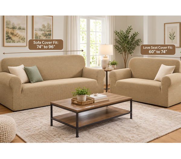 Gold 2-Piece Set Slipcover Sofa & Loveseat Cover Protector 4-Way Stretch Elastic