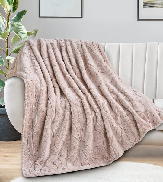 Rose Pink Soft Plush Embossed Textured Faux Fur Throw Blanket - 50" x 70"
