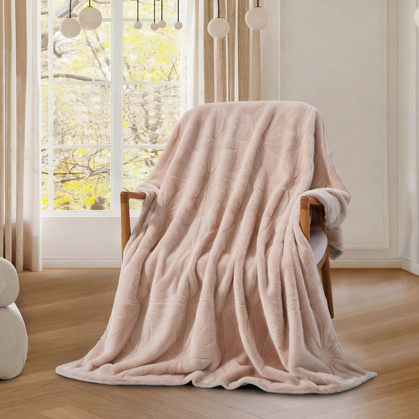 Rose Pink Soft Plush Embossed Textured Faux Fur Throw Blanket - 50" x 70"
