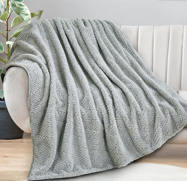 Grey Soft Plush Embossed Textured Faux Fur Throw Blanket - 50" x 70"