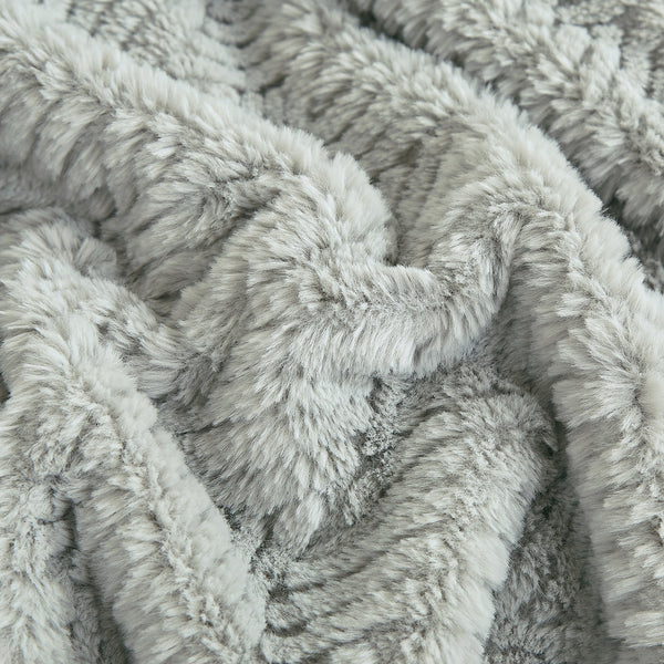 Grey Soft Plush Embossed Textured Faux Fur Throw Blanket - 50" x 70"