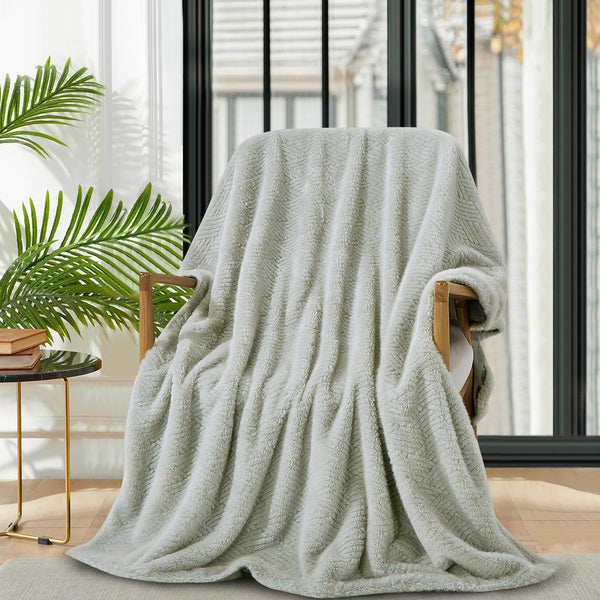 Grey Soft Plush Embossed Textured Faux Fur Throw Blanket - 50" x 70"