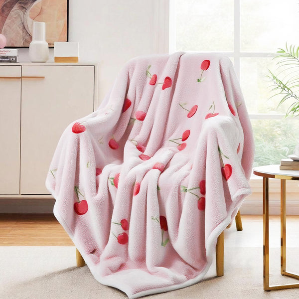 Pink Cherry Soft Plush Fleece Cozy Throw Blanket - 50" x 70"