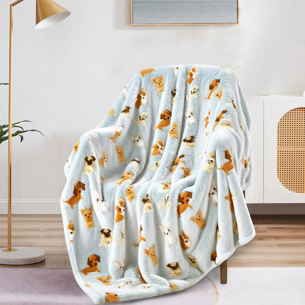 Dog Puppies Blue Soft Plush Fleece Cozy Throw Blanket - 50" x 70"