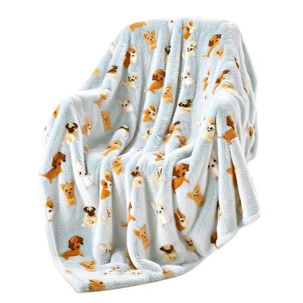 Dog Puppies Blue Soft Plush Fleece Cozy Throw Blanket - 50" x 70"