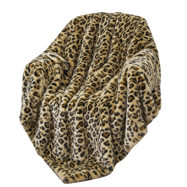Beige Black Cheetah Animal Print Soft Plush Faux Fur Throw Blanket - 50" x 70"