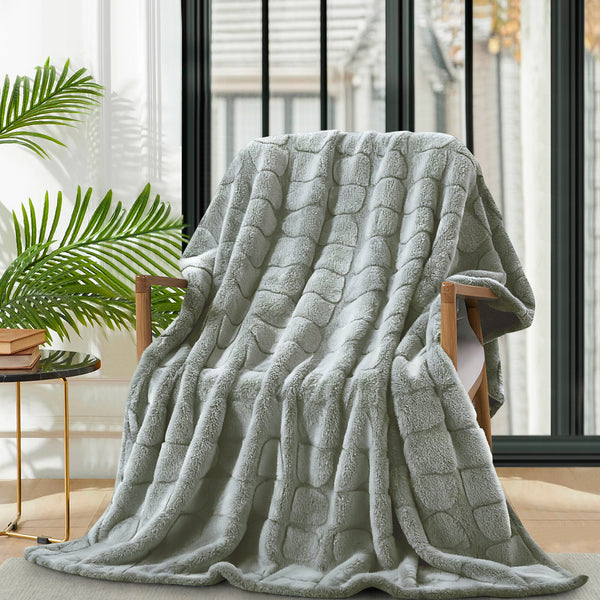 Dark Grey Embossed Soft Plush Faux Fur Throw Blanket - 50" x 70"
