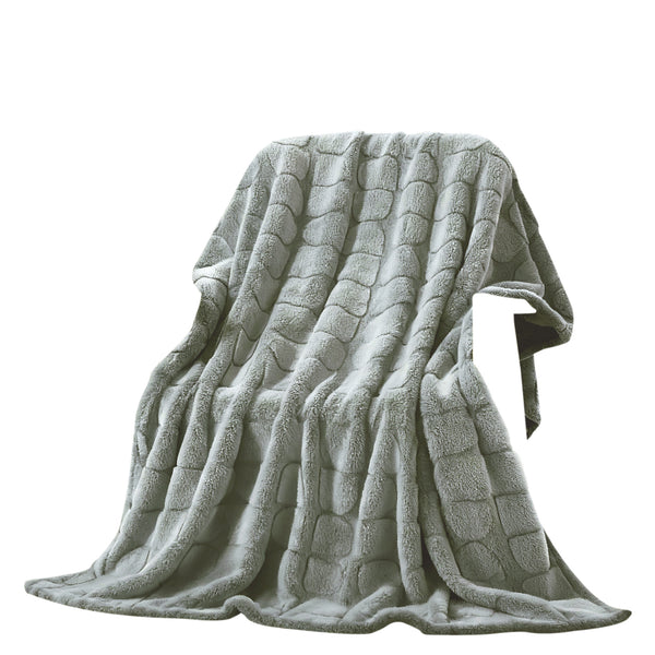 Dark Grey Embossed Soft Plush Faux Fur Throw Blanket - 50" x 70"