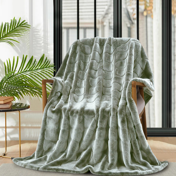 Sage Embossed Soft Plush Faux Fur Throw Blanket - 50" x 70"