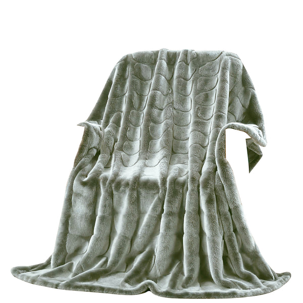 Sage Embossed Soft Plush Faux Fur Throw Blanket - 50" x 70"
