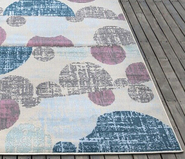Modern Beige Pink Blue Polka Dots Circles Area Rug