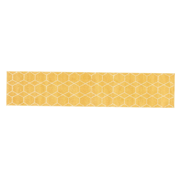 Yellow Modern Geometric Moroccan Trellis Hallway Runner Rug – 2' x 10'