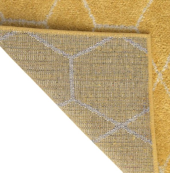 Yellow Modern Geometric Moroccan Trellis Hallway Runner Rug – 2' x 10'