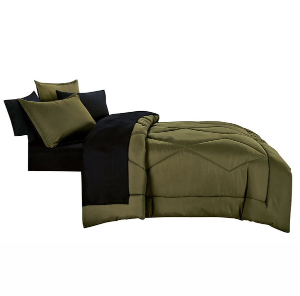 7 Piece Green Black Geometric Solid  Modern Comforter Set Soft Bedding