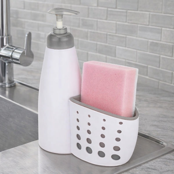 White Grey Plastic Kitchen Liquid Soap Dispenser Caddy
