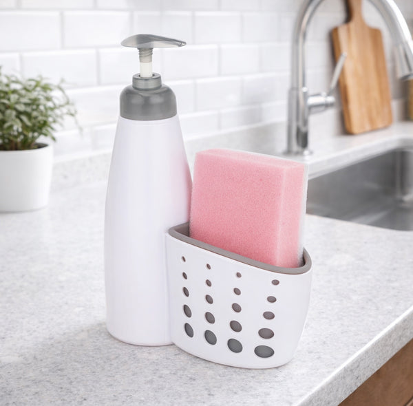 White Grey Plastic Kitchen Liquid Soap Dispenser Caddy