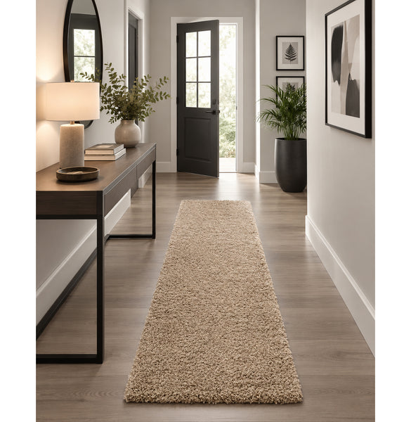 Beige Soft Plush Thick Textured Shag Runner Rug – 2'6" x 16'5"