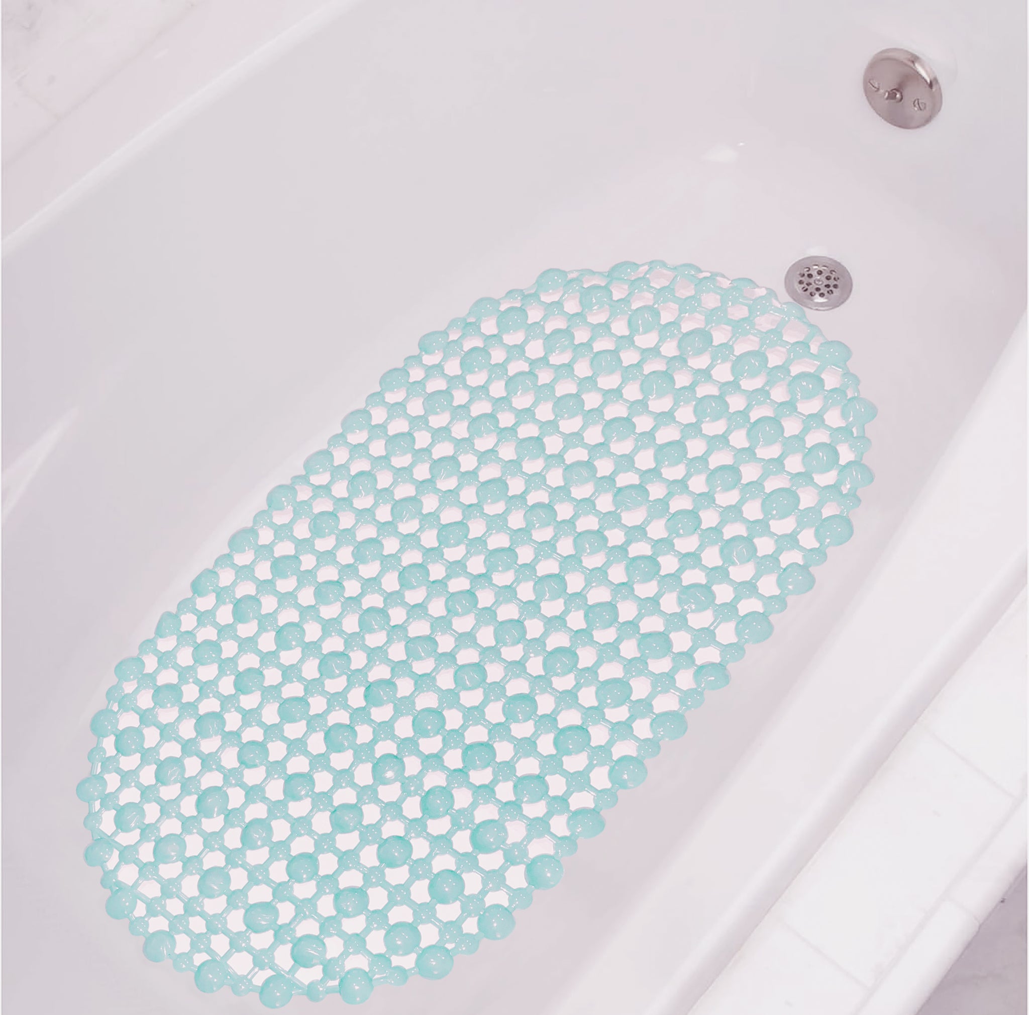 Light Blue Vinyl Non-Slip Bathtub Shower Mat With Suction Cups -27" x15"