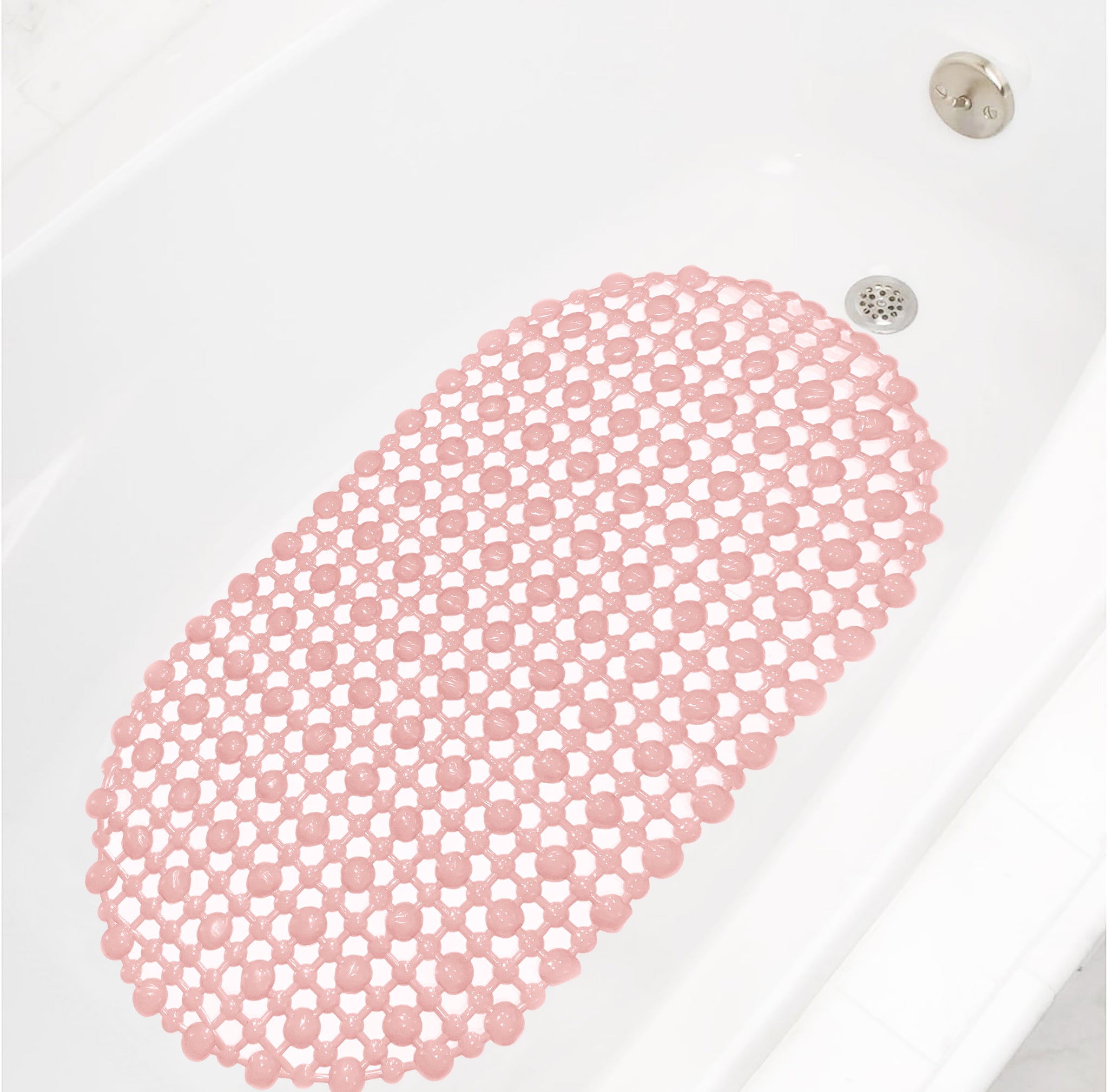 Rose Pink Vinyl Non-Slip Bathtub Shower Mat With Suction Cups -27" x15"
