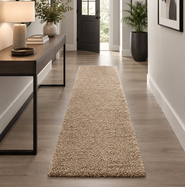 Beige Soft Plush Thick Textured Shag Runner Rug – 2'6" x 16'5"