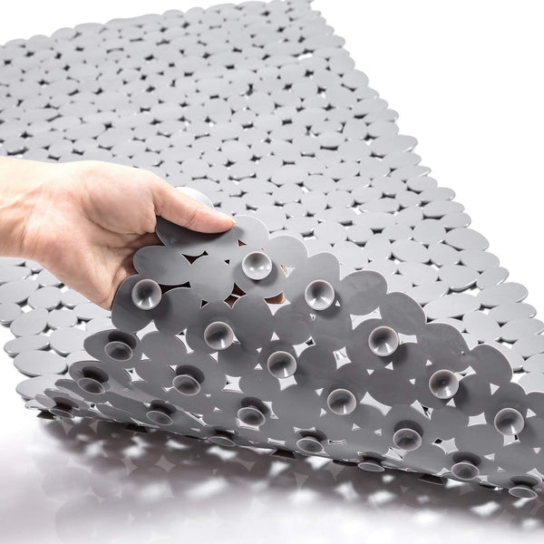 28" x 14" - Light Grey Stone Pebbles Vinyl Non-Slip Bathtub Shower Mat With Suction Cups