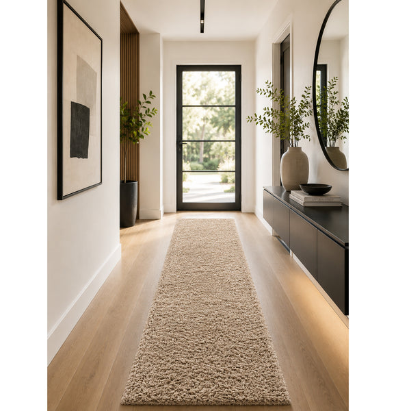 Beige Soft Plush Thick Textured Shag Runner Rug – 2'6" x 16'5"