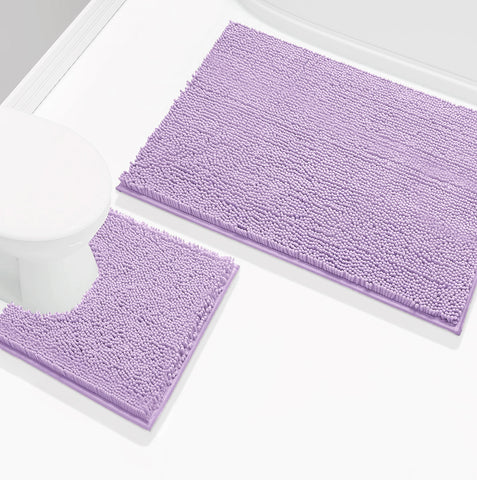 2 Piece Set Lavender Soft Cozy Plush Chenille Bath Mat Bathroom Rug