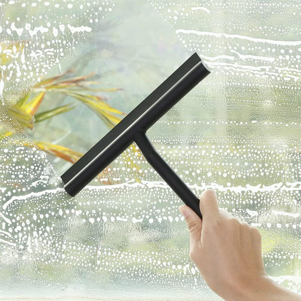 Matte Black Bamboo Shower Squeegee Tool For Glass Doors Windows With Suction Cup