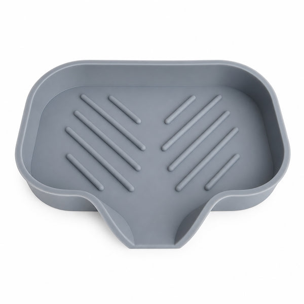 Set of 2 - Silicon Grey Sponge Holder Sink Bathroom Organizer Mat With Drain Spout