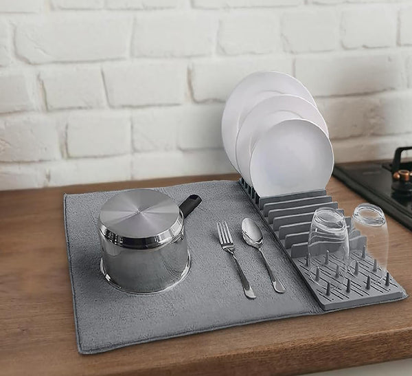 Plastic Dish Rack with Micro Fiber Drying Mat