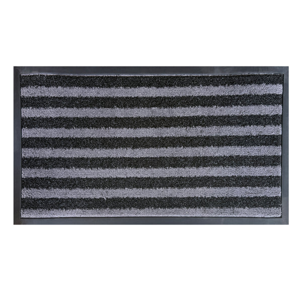 Grey Black Stripes All-Season Sturdy Absorbent Non-Slip Rubber Backing Multipurpose Door Mat