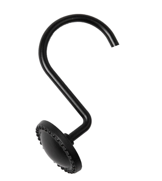 12 Piece Set - Matte Black Button Heavy Duty Shower Curtain Hooks Rings Rustproof Metal