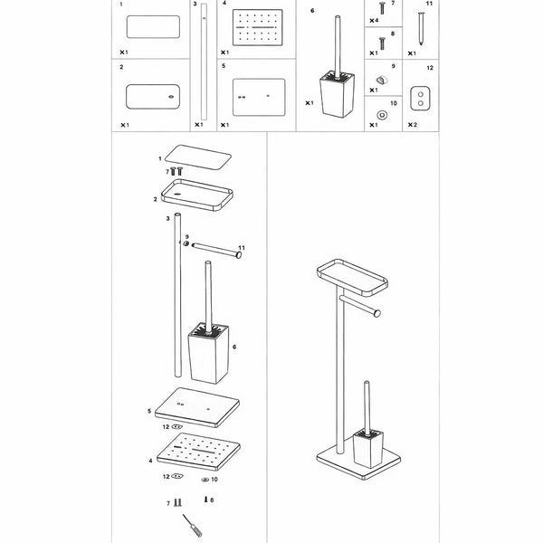 26" Tall - Matte Black Toilet Paper Holder Stand With Phone/Wipes Shelf & Toilet Brush