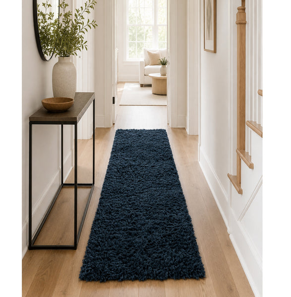 Navy Blue Soft Plush Textured Indoor Shag Runner Rug – 2'7" x 10'