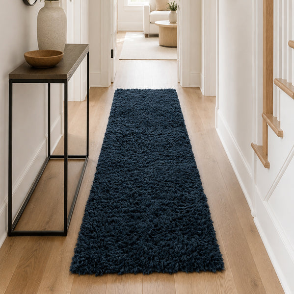 Navy Blue Soft Plush Textured Indoor Shag Runner Rug – 2'7" x 10'