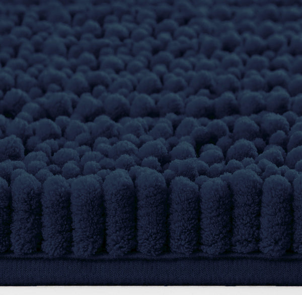 Large 2 Piece Set Navy Blue Soft Cozy Plush Chenille Bath Mat Bathroom Rug