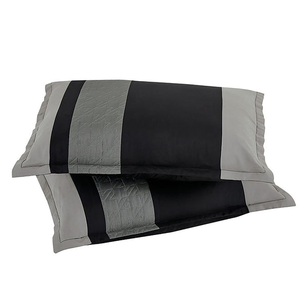 6 Piece Black & Gray Comforter Set Embroidery Soft Bedding