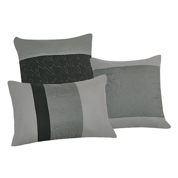 6 Piece Black & Gray Comforter Set Embroidery Soft Bedding