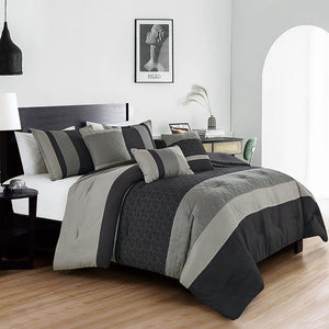 6 Piece Black & Gray Comforter Set Embroidery Soft Bedding