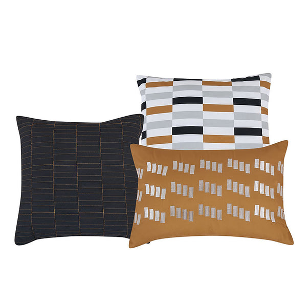 6 Piece White Black & Gold Comforter Set Embroidery Soft Bedding