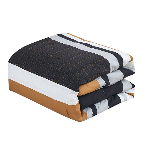 6 Piece White Black & Gold Comforter Set Embroidery Soft Bedding