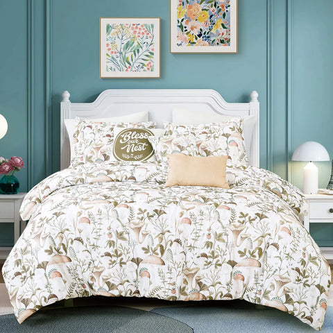 6 Piece Ivory Green Floral Soft Bedding Comforter Set