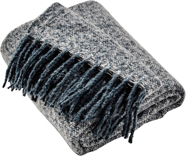 Charcoal Grey Soft Woven Knitted Cozy Lightweight Throw Blanket with Fringe Tassels - 50"x60"